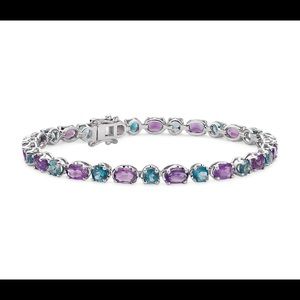 NWT 925 Sterling Silver Amethyst & Aquamarine Tennis Bracelet